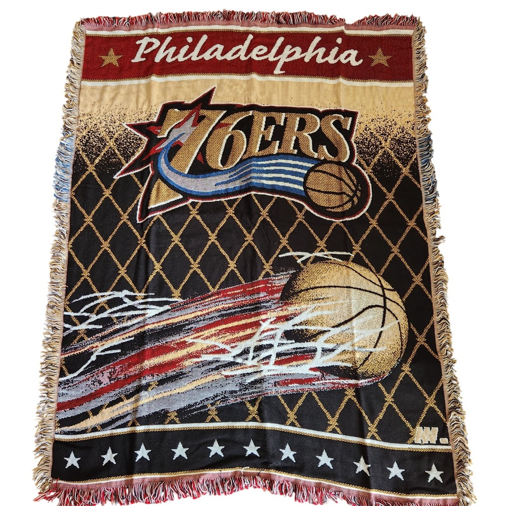 Vintage Philadelphia 76ers NBA Woven Tapestry Throw Blanket The Northwest Co USA